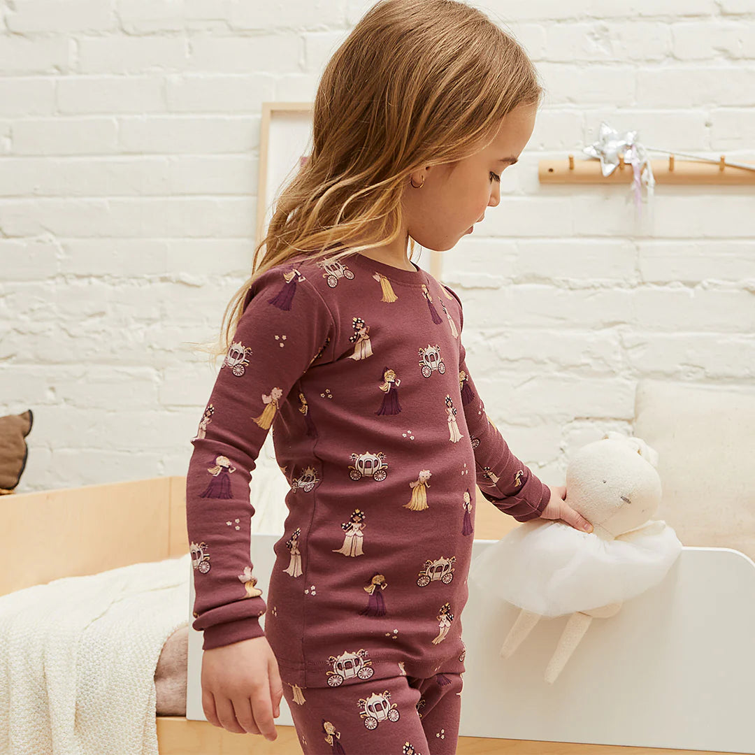 Princesses Print on Merlot PJ Set