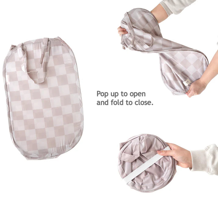 Checkerboard Beige Pop-Up Laundry/Toy Hamper