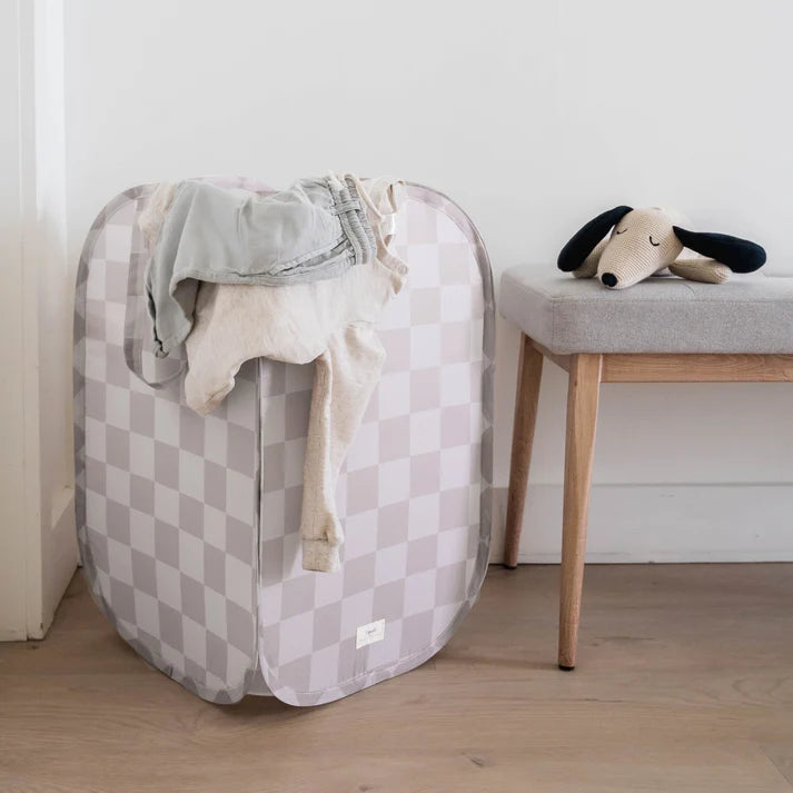 Checkerboard Beige Pop-Up Laundry/Toy Hamper