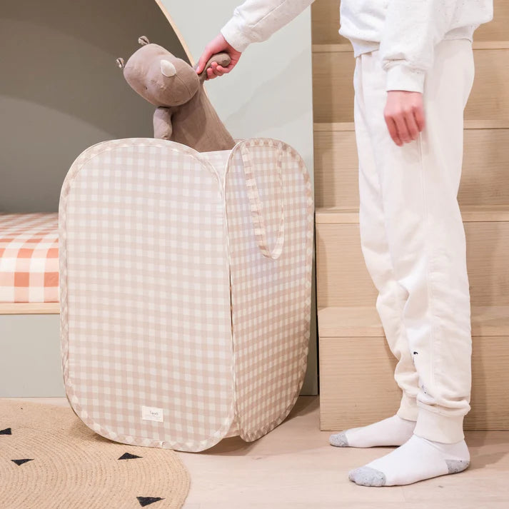 Gingham Beige Pop-Up Laundry/Toy Hamper