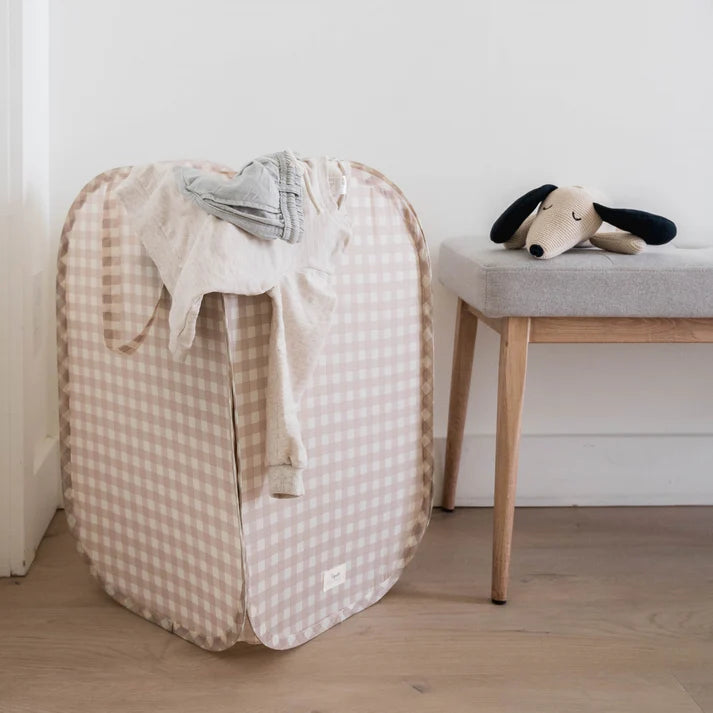 Gingham Beige Pop-Up Laundry/Toy Hamper