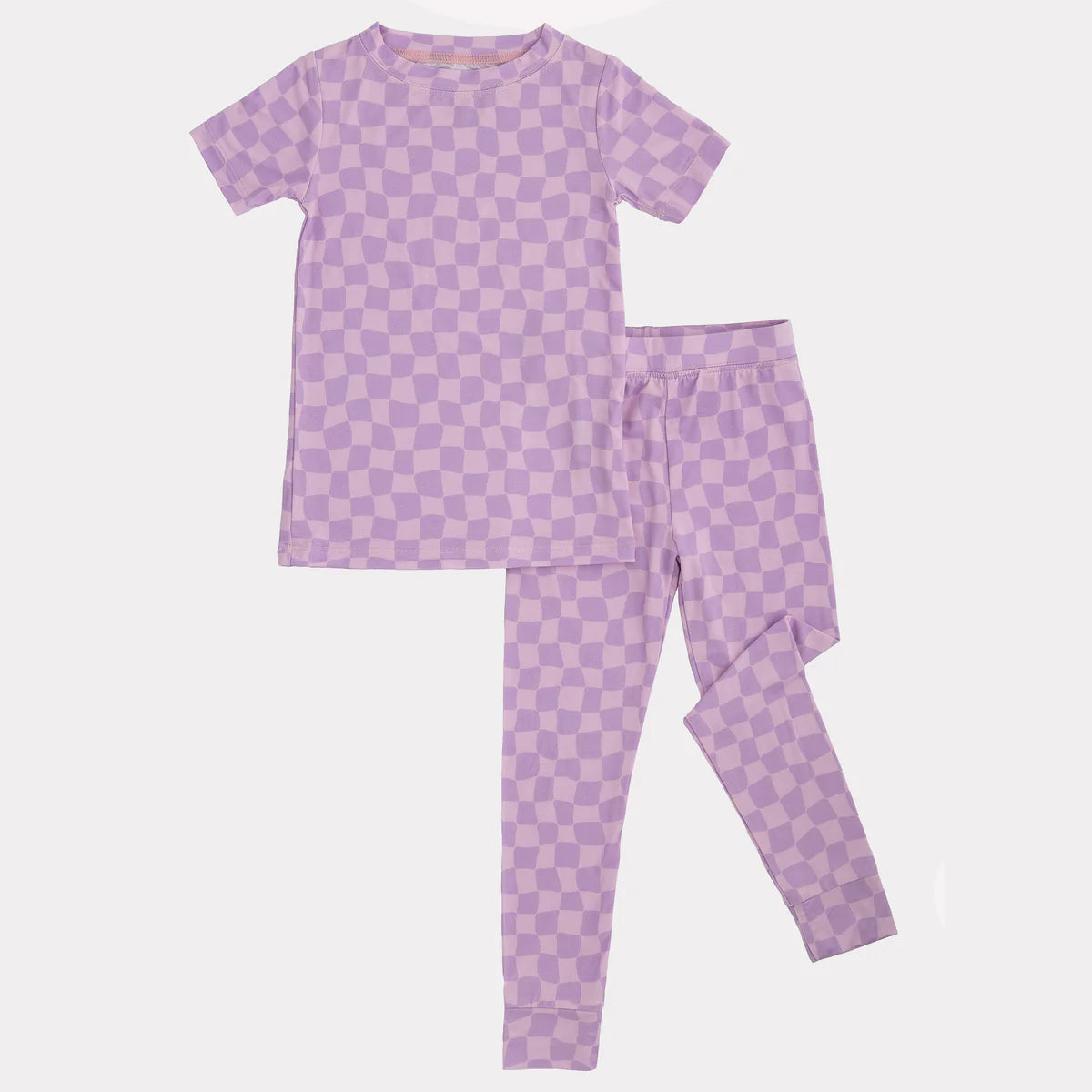 Purple Wavy Checks 2 Piece Bamboo Set- Short Sleeve