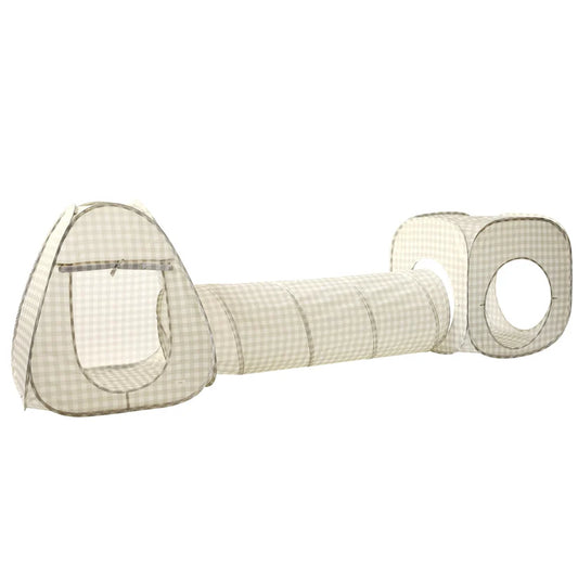 Gingham Beige Fabric 3-in-1 Play Tent & Tunnel Set