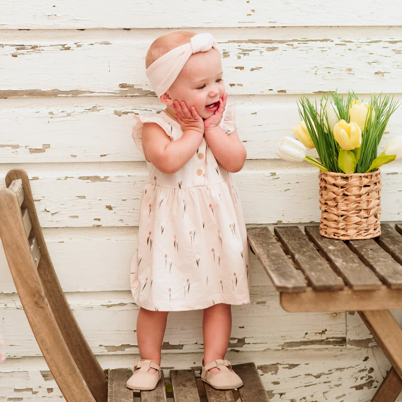 Baby Tulip Print on Silver Peony Dress