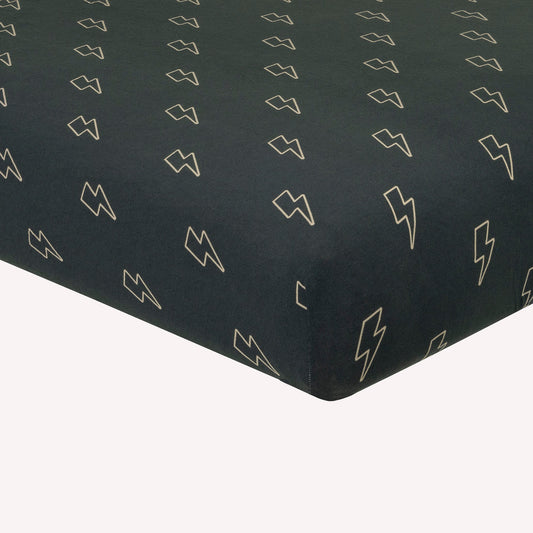 Navy Lightning Bamboo Crib Sheet