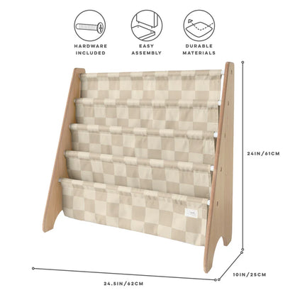 Checkerboard beige Fabric Book Rack