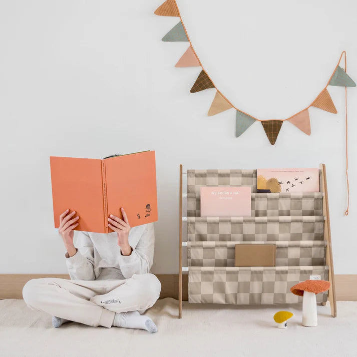 Checkerboard beige Fabric Book Rack