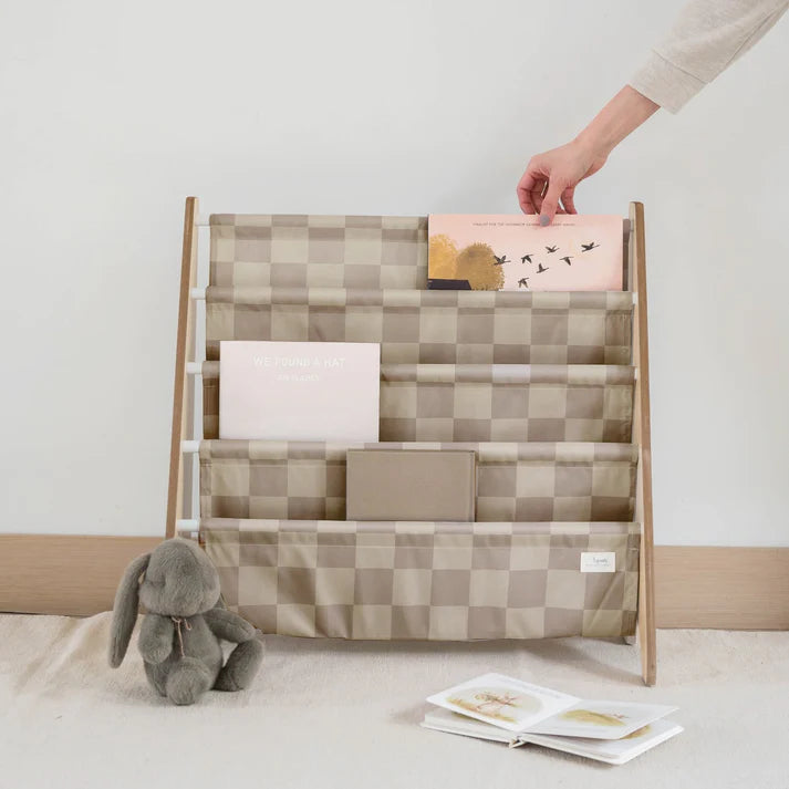 Checkerboard beige Fabric Book Rack