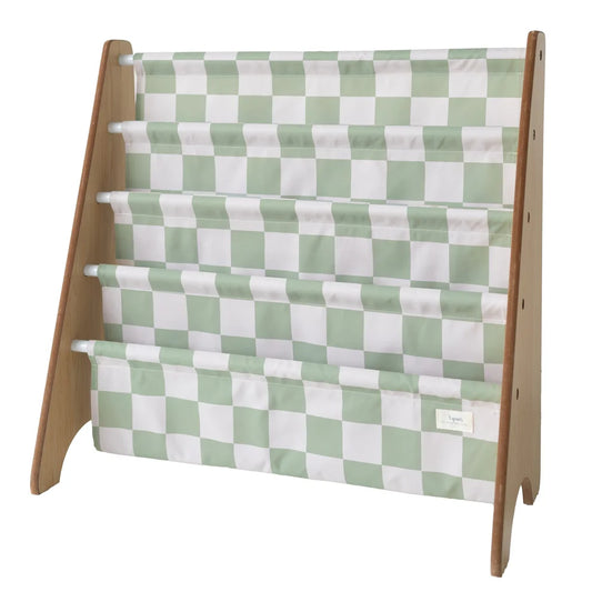Checkerboard Green Recycled Fabric Book Rack