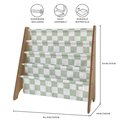 Checkerboard Green Recycled Fabric Book Rack