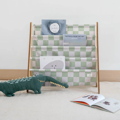 Checkerboard Green Recycled Fabric Book Rack