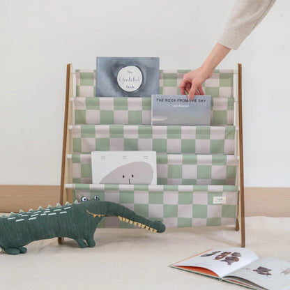 Checkerboard Green Recycled Fabric Book Rack