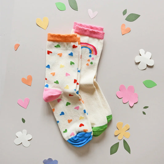 Rainbow Hearts 2 Pack Socks (4-5 Years)