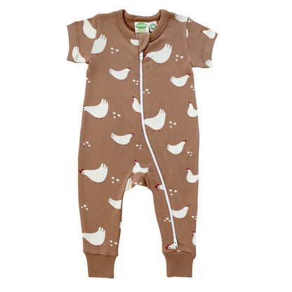 Chickens Organic Signature Print '2-Way' Zip Romper - Short Sleeve