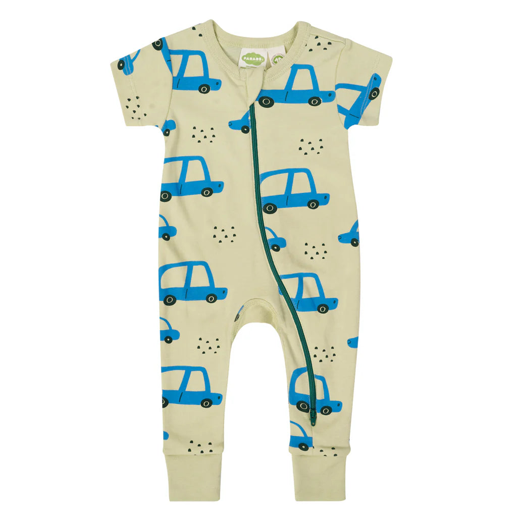 Cars Organic Signature Print '2-Way' Zip Romper - Short Sleeve