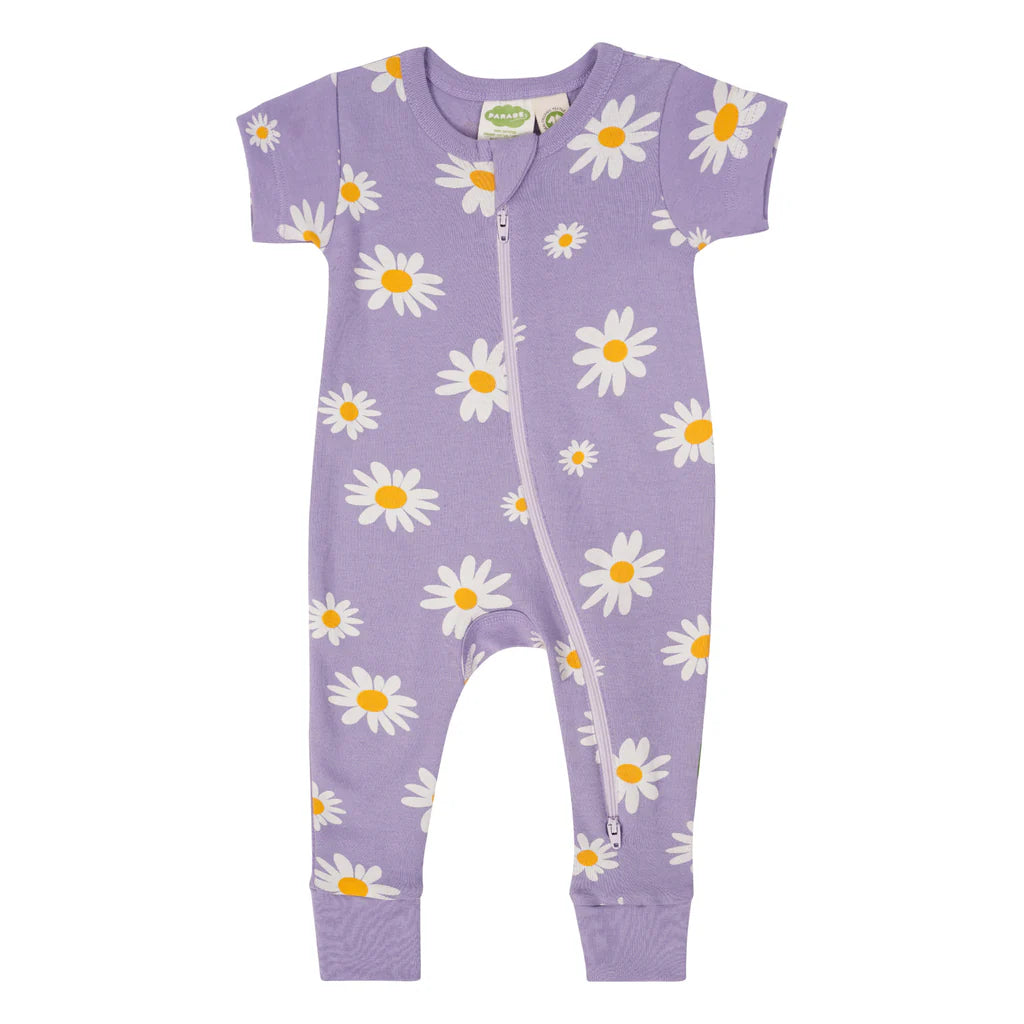 Daises Organic Signature Print '2-Way' Zip Romper - Short Sleeve