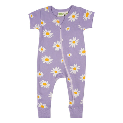 Daises Organic Signature Print '2-Way' Zip Romper - Short Sleeve