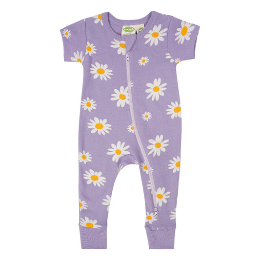Daises Organic Signature Print '2-Way' Zip Romper - Short Sleeve