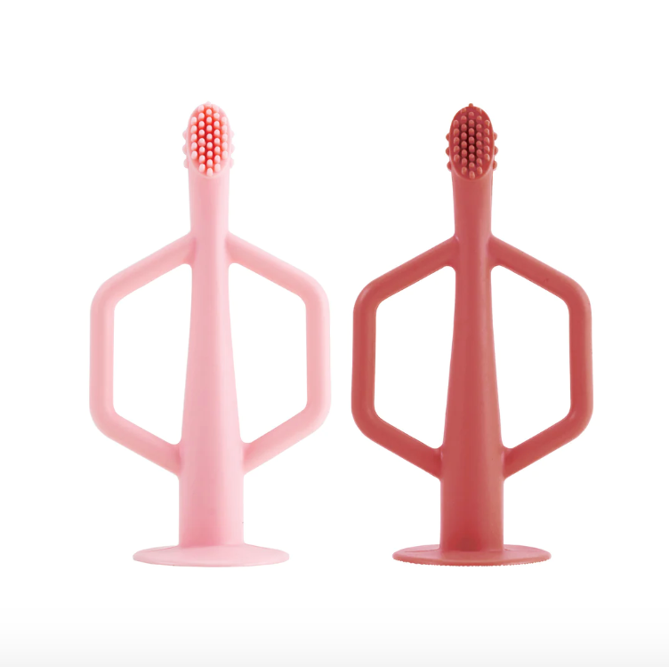 Silicone Training Toothbrush 2 Pack - Rose & Burgundy