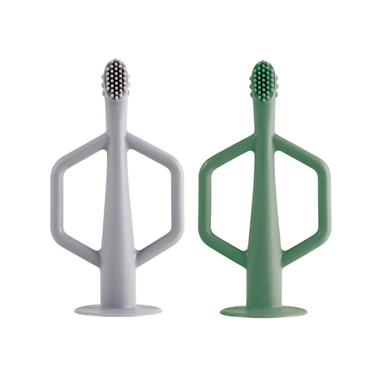 Silicone Training Toothbrush 2 Pack - Olive & Grey