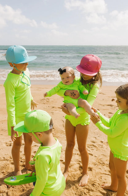 Green Gecko Ribbed Ruffle Rashguard Suit