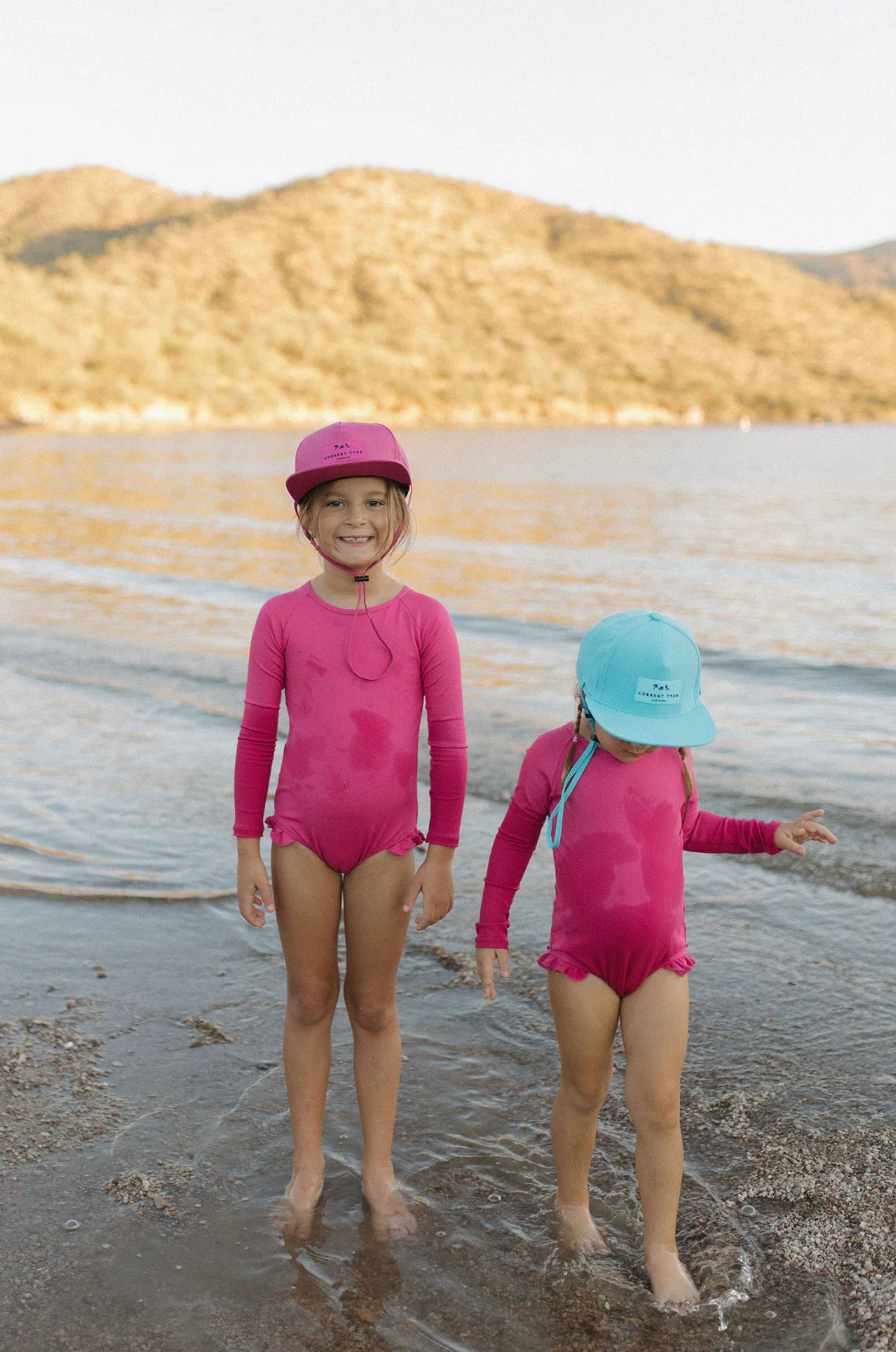 Hot Pink Ribbed Ruffle Rashguard Suit