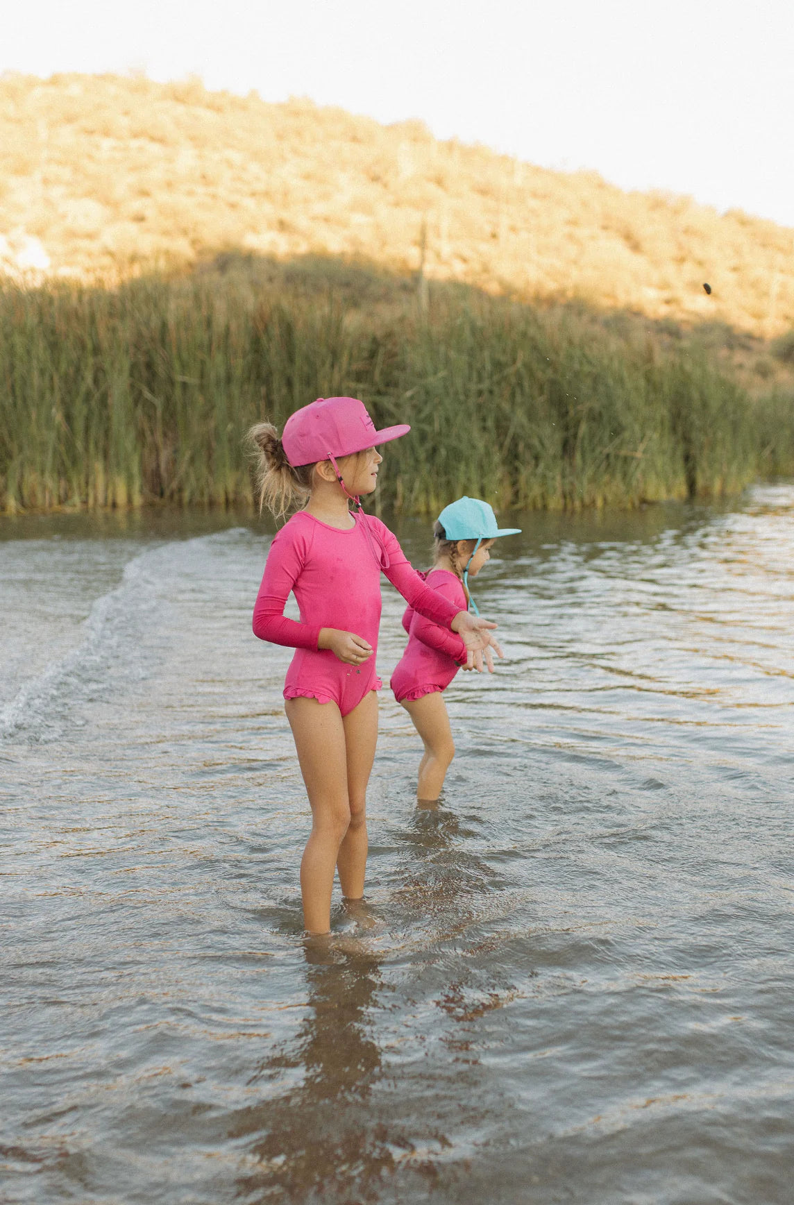 Hot Pink Ribbed Ruffle Rashguard Suit