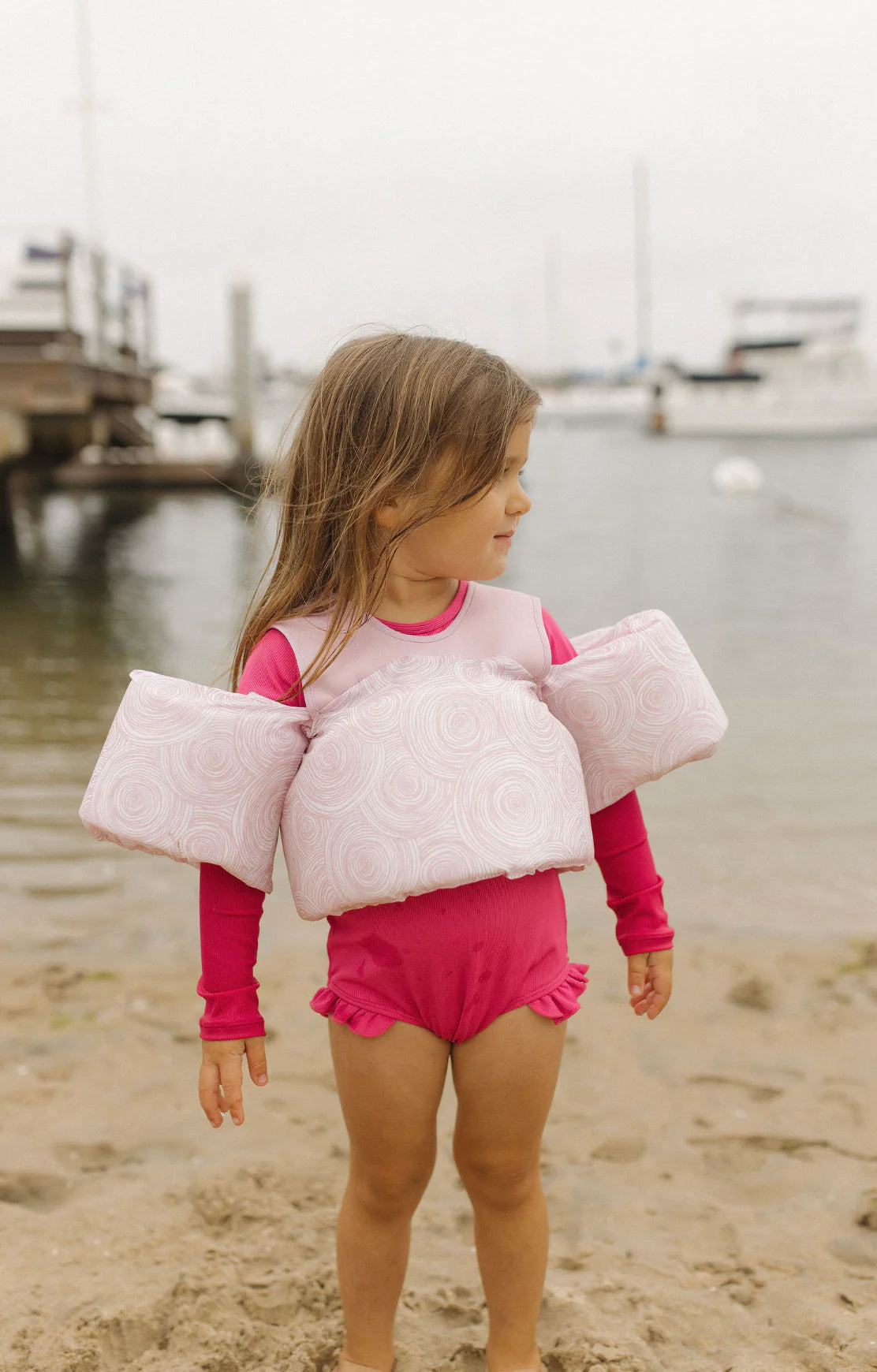 Hot Pink Ribbed Ruffle Rashguard Suit