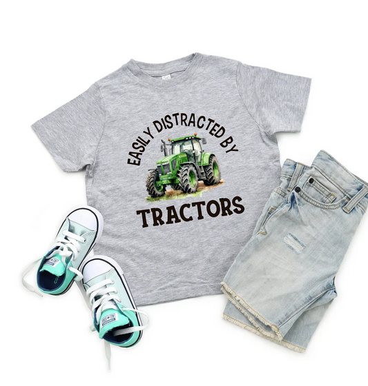 Distracted By Tractors Tee - Grey