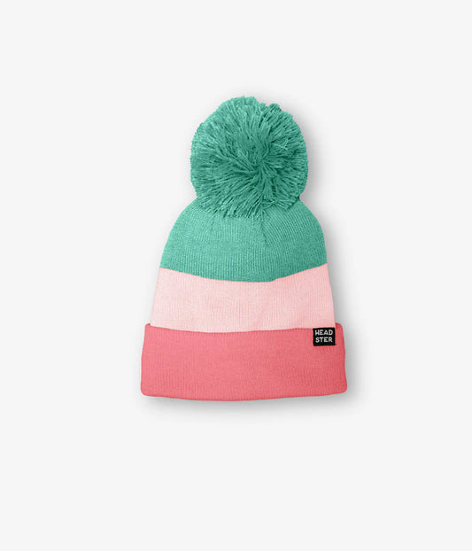 Tricolor Beanie Lined With Fleece - Coral Love