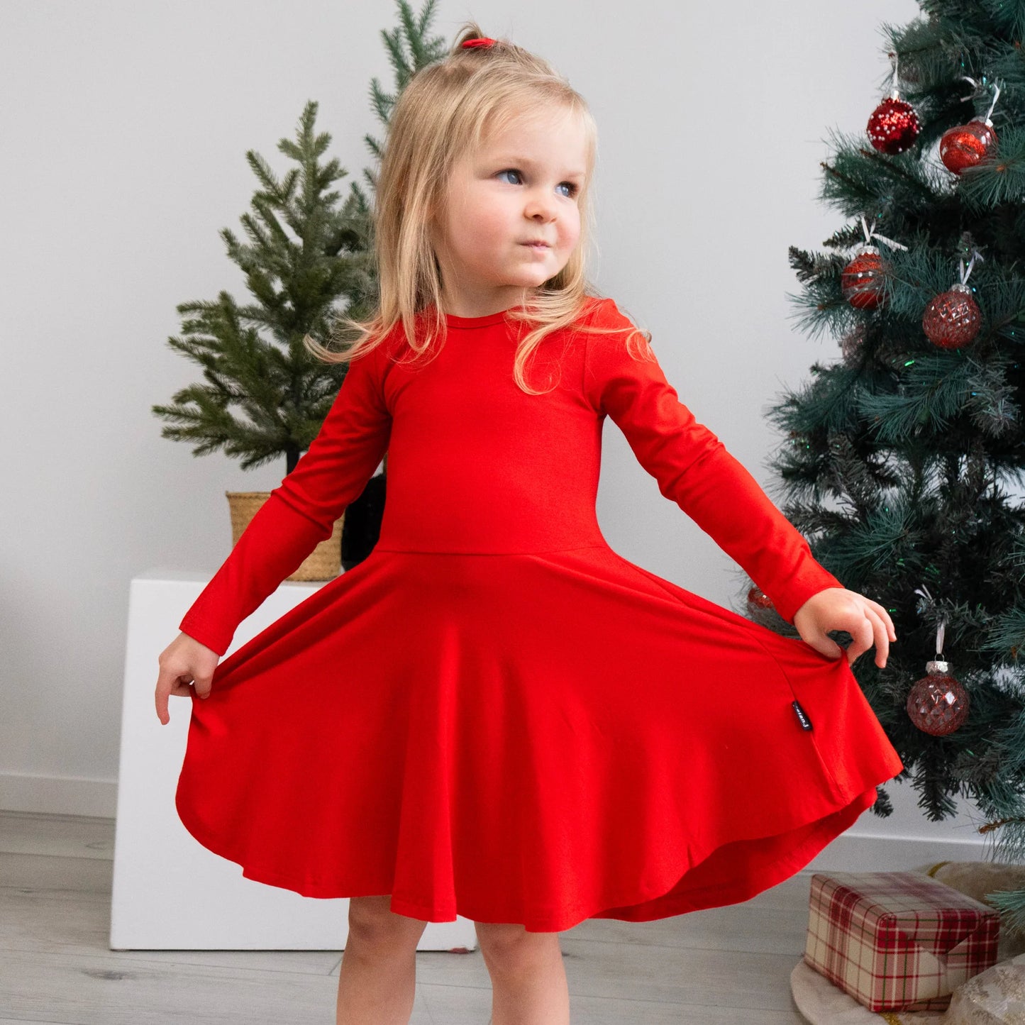 Santa Red Long Sleeves Twirl Dress