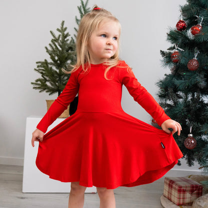 Santa Red Long Sleeves Twirl Dress