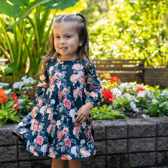 L/S Tiered Dress - Midnight Blossom