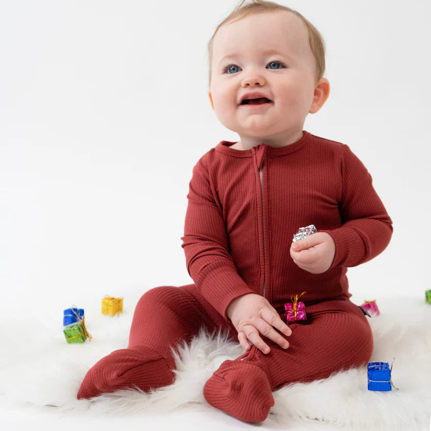 Ribbed Bamboo Footless Sleeper with Fold-Over Cuffs - Burgundy