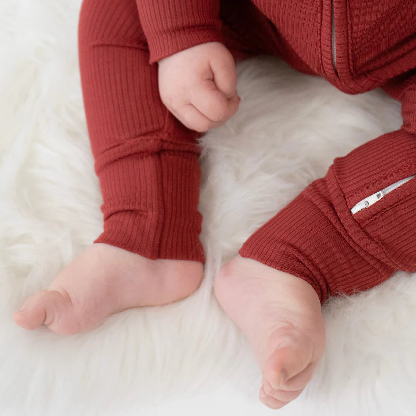 Ribbed Bamboo Footless Sleeper with Fold-Over Cuffs - Burgundy