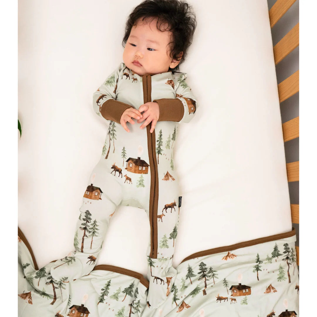 Footed Zipper Sleeper - Moose on Green