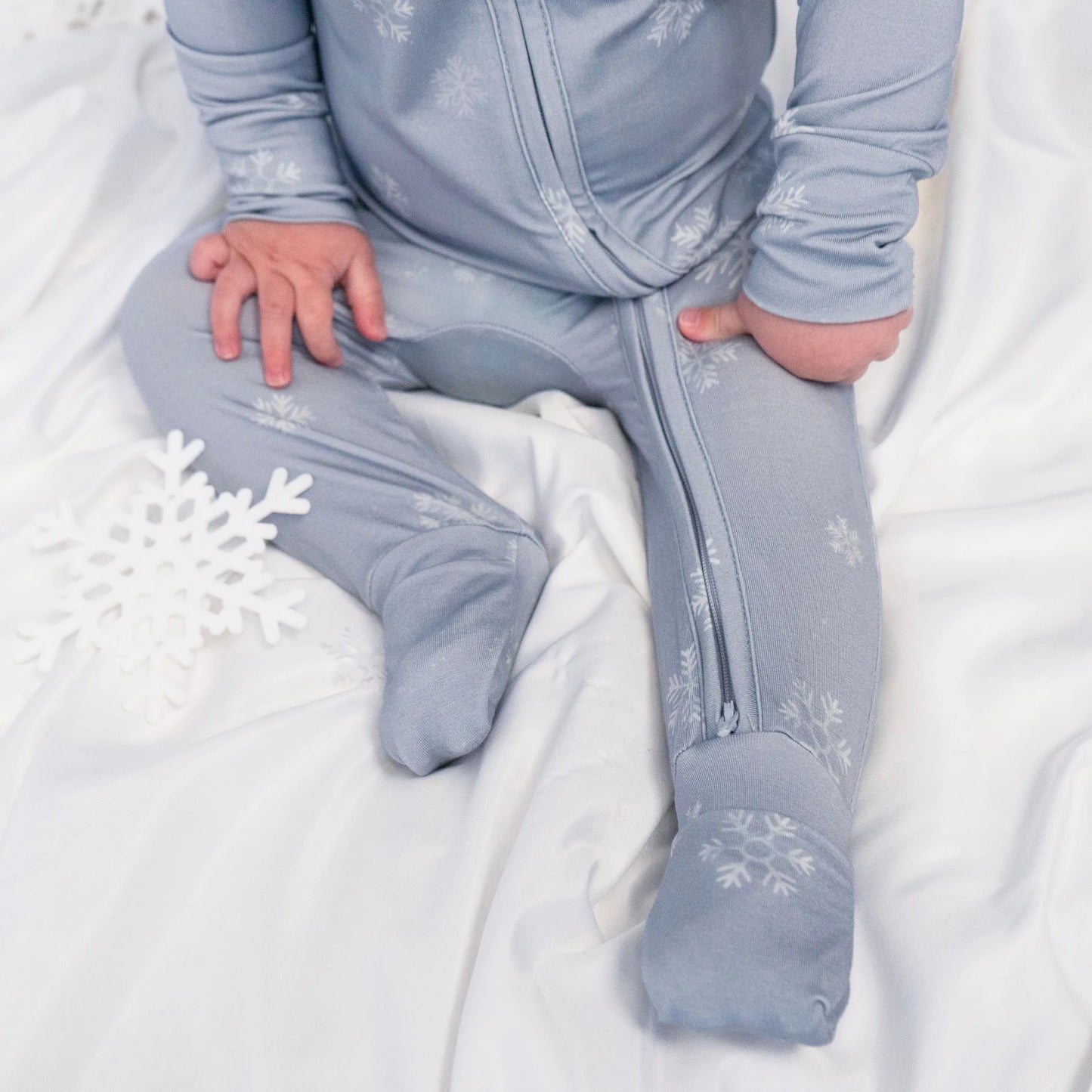 Footless Sleeper with Fold-over Cuffs - Snowflakes