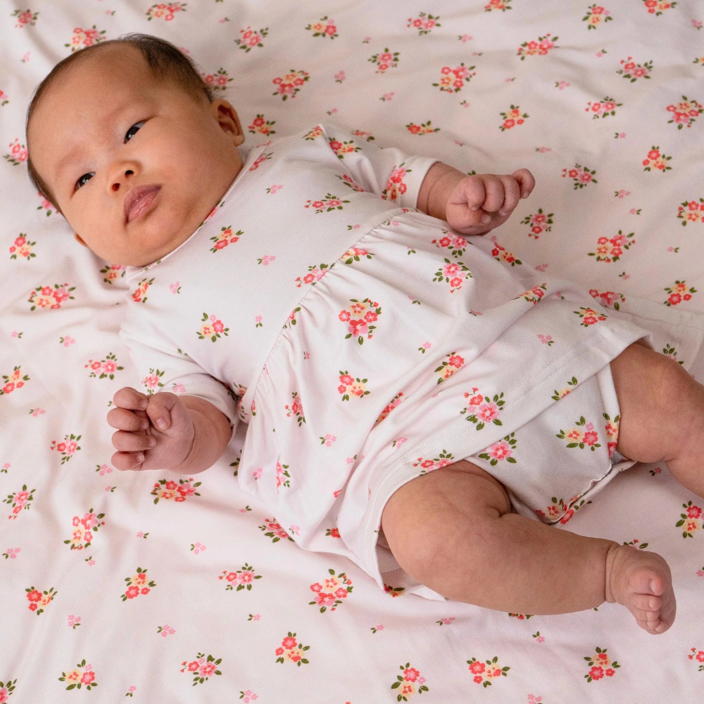 Baby Short Sleeves Skirted Onesie - Blushing Blossom