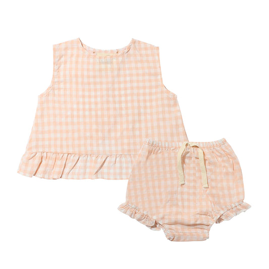 Baby Aria Peach Plaid Set
