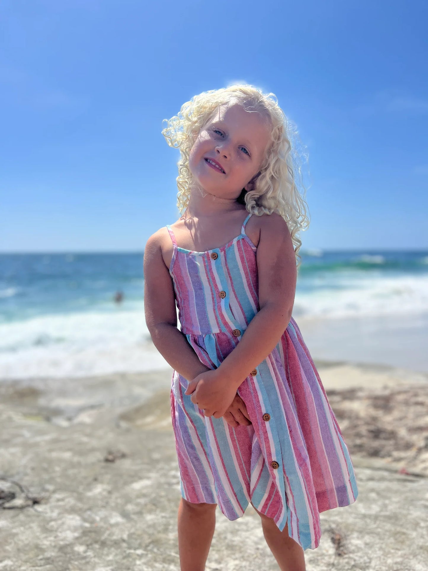 Brooklyn Dress in Red Purple Stripe