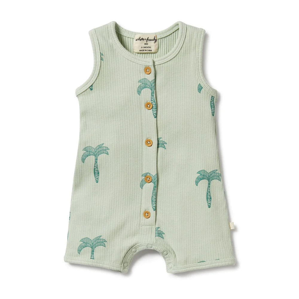 Palm Tree Ribbed Romper