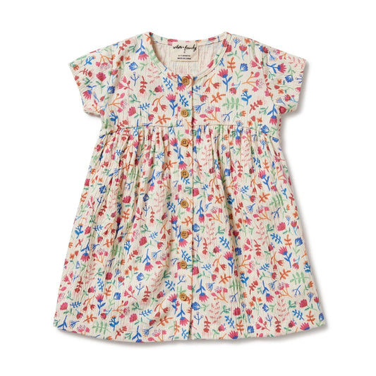 Baby Tropical Garden Crinkle Button Dress