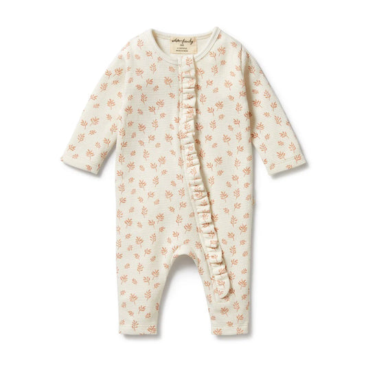 Pink Bloom Organic Waffle Ruffle Zipsuit