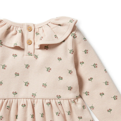 Emily Floral Organic Waffle Ruffle Dress