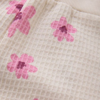 Pink Flower Cream Waffle Short