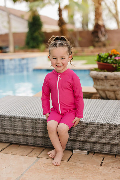 Hot Pink Solid Ribbed Sunsuit