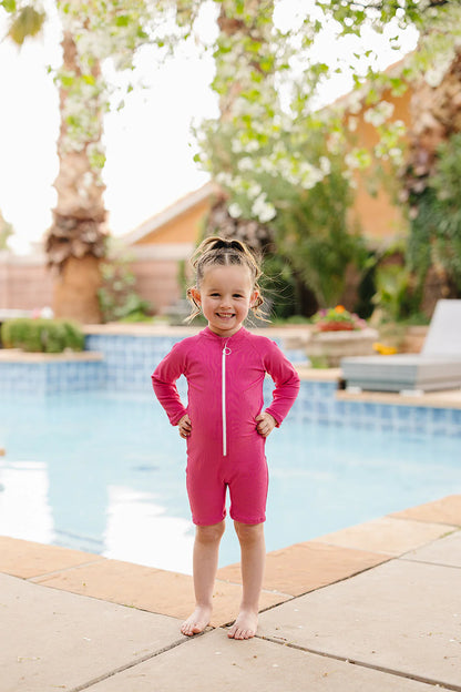 Hot Pink Solid Ribbed Sunsuit
