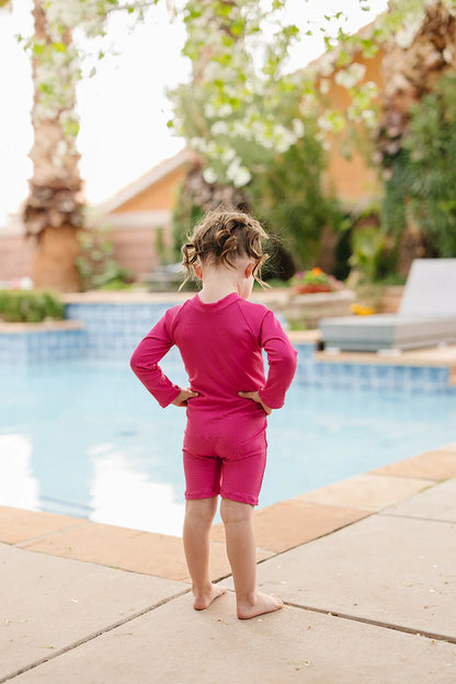 Hot Pink Solid Ribbed Sunsuit
