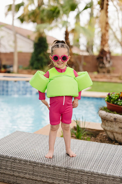Hot Pink Solid Ribbed Sunsuit