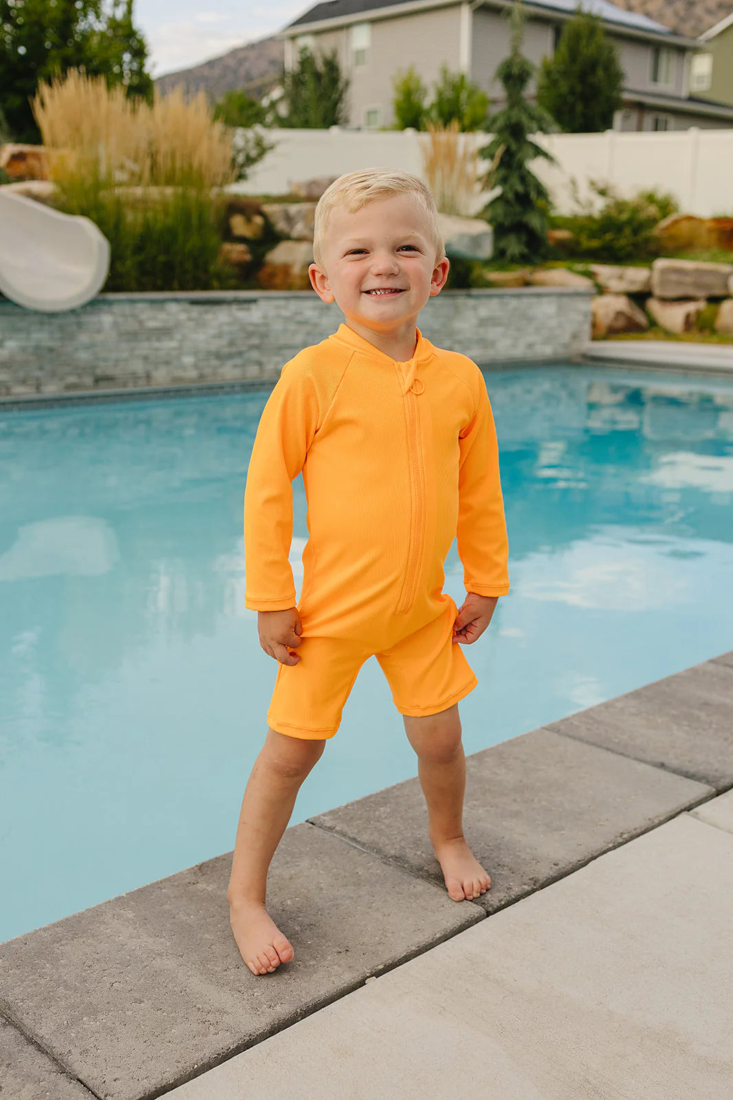 Neon Orange Solid Ribbed Sunsuit